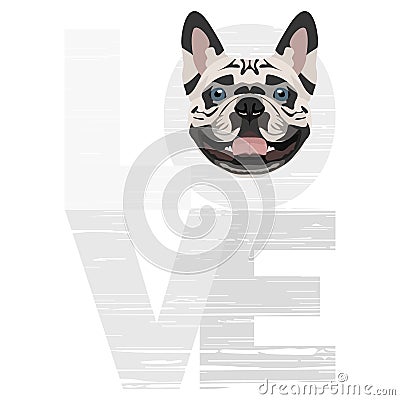 Love French Bulldog Vector Illustration